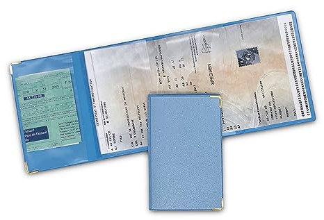 nemau - Porte Carte Grise 4 Volets en Gomme expansée Effet métallisé – Fabriqué en France – Étui Documents Véhicule, Assurance & Permis – Élégant, Compact et Résistant – Couleur Bleu Ciel