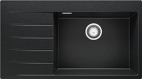 PRIMAGRAN Spülbecken Anthrazit 90x50cm, Granitspüle 1 Becken + Ablauf-Set, Küchenspüle ab 60er Unterschrank - Sydney