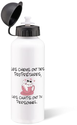 Luigi Collection Gourde 500ml Chat Humour Bouteille d’Eau Aluminium Réutilisable Ecologique avec Tétine. Idée Cadeau Original Amie Homme Femme Enfant Animaux Sport Voyage Gym Bureau Anniversaire Noël