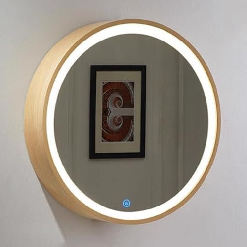 Cabine De Miroir De Salle De Bain Ronde 50/60/70 Cm Armoire De Rangement Murale En Bois Pour Articles De Toilette Armoire À Pharmacie De Salle De Bain Murale En Bois ( Color : Wood color , S : 60*60cm