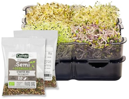GermoglioSì STARTER KIT Germogliatore per Semi + 2 Confezioni in OMAGGIO di Mix di Semi da 32gr. Innovativo Professionale Multifunzione Brevettato a 2 vassoi