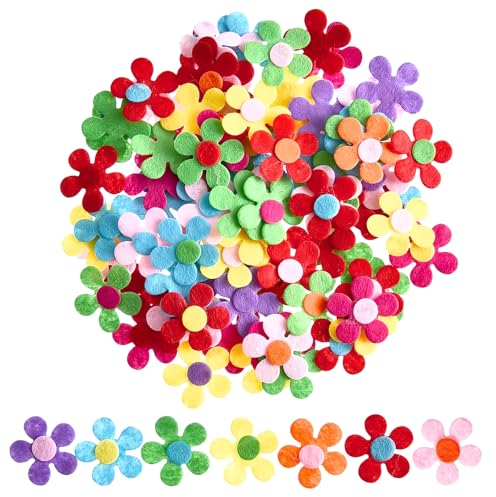 100 Stück Filz Blumen Kunsthandwerk, Filzblumen Bunte Selbstklebende,Streudeko Blumen, Deko Blumen, Stoffblumen, Filzblumen, Filz Blumen Stoff, für DIY Handwerk, Streudeko Blumen