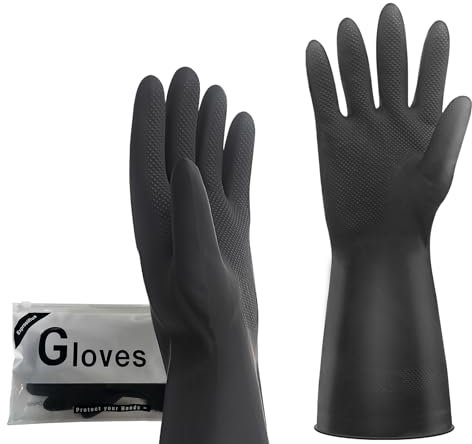 Exprosiflux Verdickte Naturkautschukhandschuhe, wiederverwendbare Haushaltshandschuhe, Anti-Rutsch-Geschirrwaschhandschuhe, Küchenreinigungshandschuhe (1 Paar, Größe XL)