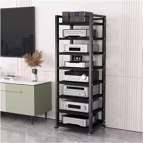 audio rack hifi regal Eckregal für AV-Medienständer mit 5/6/7/8 Ebenen, schwarzer Medienständer für Audio zur Aufbewahrung von Kabelboxen/Spielekonsolen, Plattenspielerschrank mit Metallrahmen für Unt