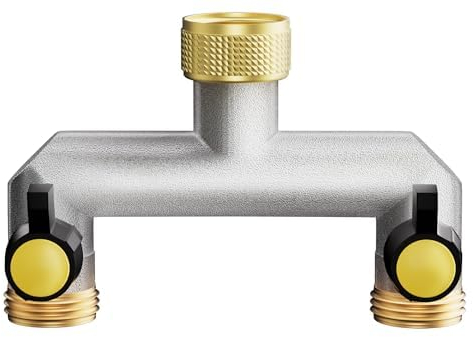 SIGANDG Grifo de latón de doble salida, distribuidor de latón de 2 vías, dispensador de agua del grifo, hembra de 3/4 a macho de 2 vías de 3/4, ajustar y cortar el flujo de agua
