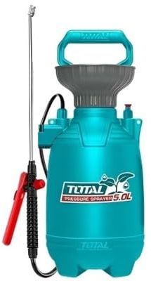 TOTAL - Pulverizador a Presión - Sulfatadora Manual - 5 Litros - 2,5 Bar - Bloqueo de Gatillo - Bomba de Aluminio - Boquilla Ajustable - Pulverizador de 5 Litros, Plástico