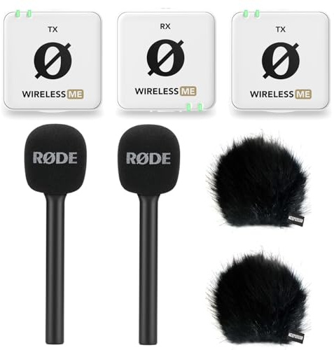 Rode Wireless ME Dual Mikrofon Funksystem Weiss + 2X Interview GO Handadapter + 2X keepdrum Fell-Windschutz BK