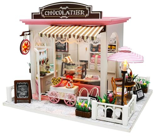 Habbari Miniaturhaus – Kreatives DIY Set für Modellbau-Liebhaber – Miniatur Haus Bezauberndes 3D Modell – Puppenhaus 1:24 zum Sammeln - 20x16x16cm - Konditorei um die Ecke