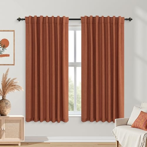 KOUFALL Verdunkelungsvorhänge für Schlafzimmer, Raumverdunkelnde Bohemian Vorhänge 160 cm lang, Rost Terrakotta Terra Cotta