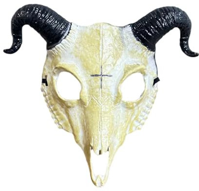 Soochat Goat Skull Mask Ram Skull Mask Goat Mask with Horn Demon Devil Evil Mask for Cosplay Halloween Costume Prop