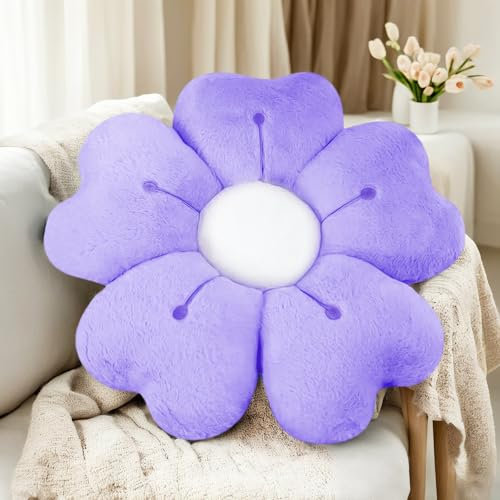 ODIWEN Coussin Fleurs, Coussin d'oreiller Fleur,50cm,Oreiller Floral Mignon en Peluche, Coussins décoratifs en Forme en Peluche, Floral Coussin De Sol Enfant (Violet)