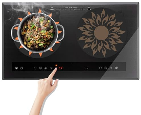 KR KITCHENRAKU Thermochrome, durchscheinende Induktionskochfeld-Schutzmatte, magnetisch, Silikon, Induktionsherdabdeckung für Induktionsherd (durchscheinendes Schwarz (Sonnenblume), 24,1 cm, 2 Stück