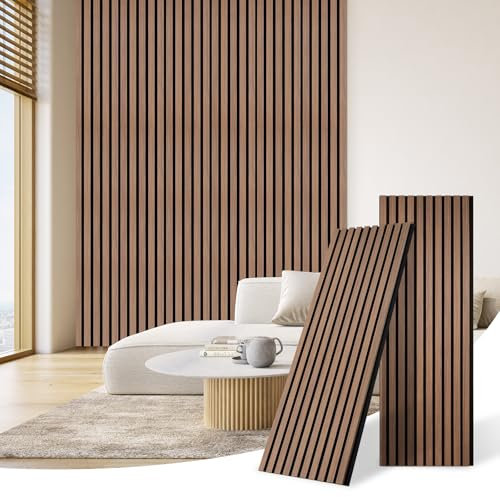 DOLLAR BOSS Wood Panels for Walls, Acoustic Wall Panels 120x40cm 2 Pack, Sound Absorbing Wooden Slats, Decorative 3D Wall Panels, Modern Wall Decor for Office, Bedroom, Kitchen, Walnut