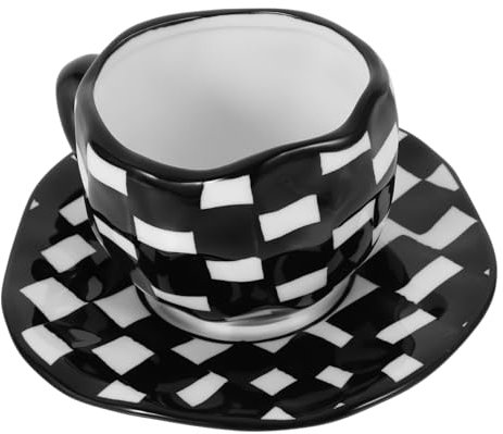CIYODO Set Tazzine Da Caffè in Ceramica A Scacchi Con Piattino Tazza Da Latte E Tazza Da Tè Per Uso Domestico