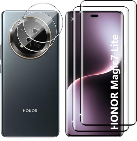 Lutree pour Honor Magic 7 Lite 5G Verre Trempé, 2+2 Pièces Protection écran + Caméra Arrière Protecteur Film, 9H Dureté HD Anti-Rayures Sans Bulles Vitre Trempé Protecteurs d'écran