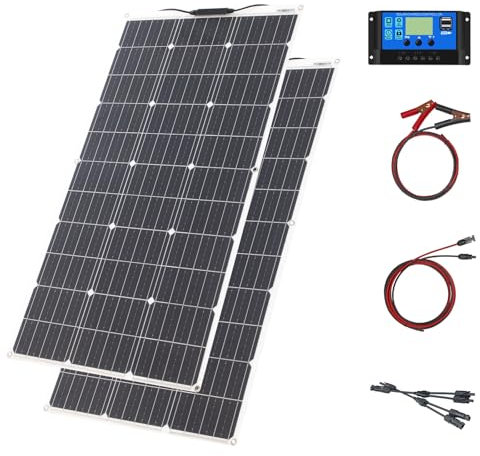 Kit Panneaux Solaires Flexible Monocristallin Panneau Solaire Module 200W 20A 12V/24V Régulateur Charge Solaire Solaire Pour, Bateau, Système autonome, Camping, Balcon, Système Solaire, Camping car