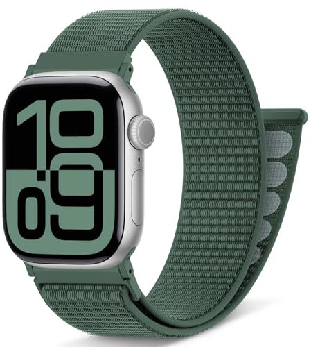 AMSKY Nylon Sport Loop Band Kompatibel mit Apple Watch Armband 40mm 42mm 46mm 44mm 45mm 41mm 38mm 49mm, Damen Herren Original Design für iWatch Series 11 10 9 8 7 6 5 4, SE Ultra 3 2 1, Seegrün