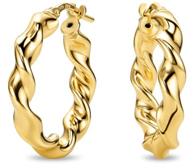 MIORE Ohrringe Silber 925, Creolen Silber 925 18K vergoldet, Chunky Hoops 30 mm, Vergoldete Ohrringe Damen, Handgefertigt in Italien, Damenohrringe, Schmuck Damen, Silberschmuck -in edler Schmuckbox