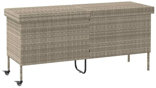 vidaXL Gartentruhe mit Rollen Hellgrau 160x55x75 cm Poly Rattan, Garten Auflagenbox, Garten Kissenbox, Kissenbox, Auflagenbox, Outdoor Kissenbox