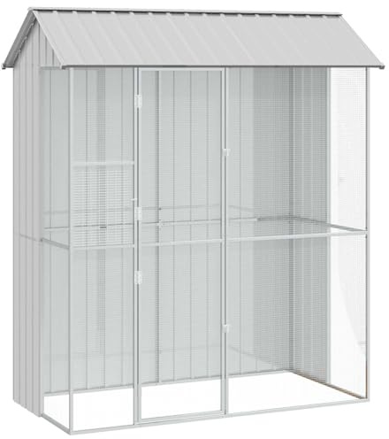 vidaXL Bird Cage with Storage Grey 215 x 110 x 247 cm Galvanised Steel | Built to last for heavy use, Great for both indoors and outdoors, Plenty of room for various bird species