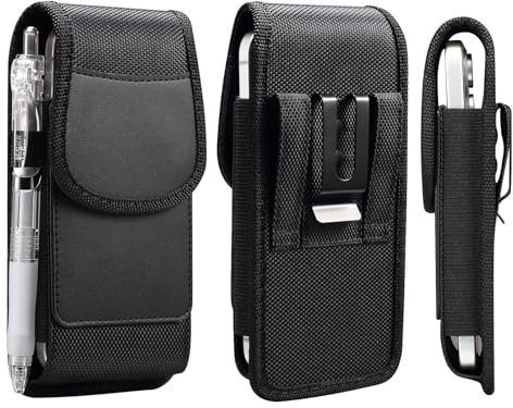 Mobile Pouch Phone Holster for iPhone 14 13 12 11 15 Pro Max XS Max XR 8 7 6 Plus Samsung Google, Cell Phone Belt Pouch Nylon Holster Case Waist Bag with Belt Clip Cover, M