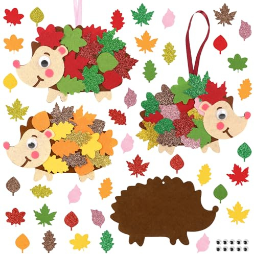 DERAYEE 10 Stück Igel Bastelsets für Kinder,Herbst Moosgummi Bastelset Kinder,Bunte Schaumstoff Aufkleber zum Basteln für Herbstzeit Herbstdeko Halloween