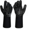 Guantes de parrilla resistentes al calor de 800 grados, guantes de horno antideslizantes de silicona con aislamiento térmico y protección contra incendios para cocina y parrilla (negro)