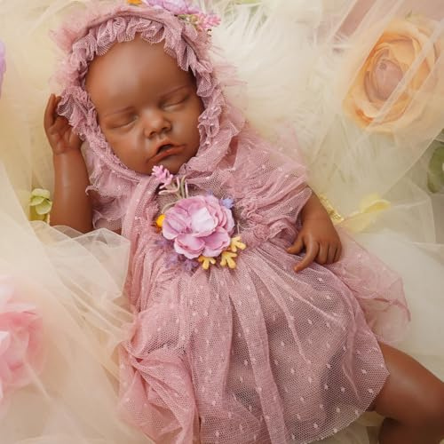 YaLuoQian 43 cm Vollsilikon Lebensechte Babypuppen Mädchen Schlafposition