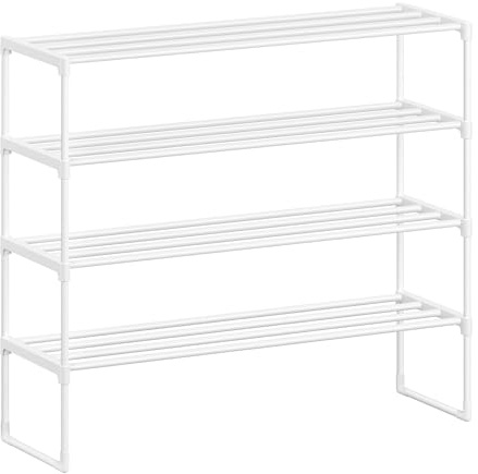 SONGMICS 4-Tier Shoe Rack, Metal Shoe Storage Organiser Fits 16 to 20 Pairs | Shoe Storage Rack 30 x 92 x 74 cm, Upright or Upside Down Stackable for Hallway,Pearl White,DEKY CollectionLSA014WK01