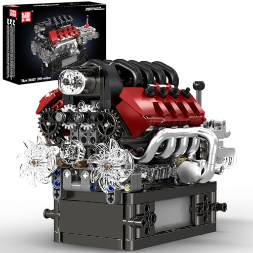 Mould King 10227 V8 Engine Building Kit, 787 PCS Motorized STEM Model with Battery Box, Educational Engineering Toy Gift for Teens & Adults