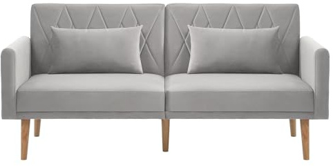 NuvlaGu Schlafsofa aus Samtstoff, Schlafsofa mit Schlaffunktion, Kleine Stoffcouch mit Armlehne, Mini Sofa für Wohnzimmer/Wohnung/Büroge, 180 x 82 x 75CM (Gray + Velvet + 2 Seat)