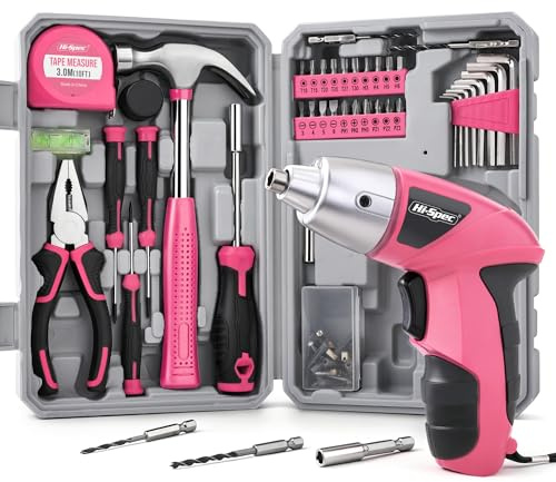 Hi-Spec 42pc 4V Electric Ladies Screwdriver Tool Kit Set, Pink