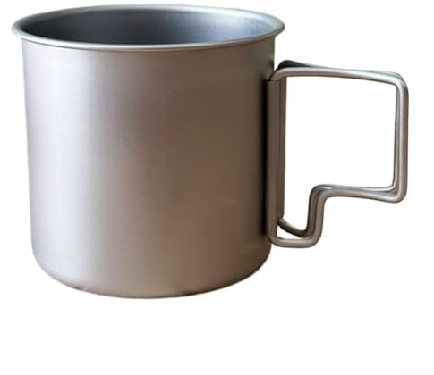Tasse de camping en acier inoxydable de 380 ml avec poignée pliable, tasse de voyage à double paroi pour randonnée en plein air, intérieur 304 201, extérieur léger, gris (9 cm)