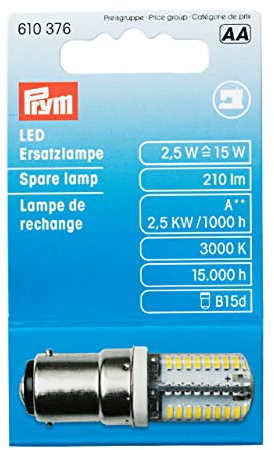 PRYM LED Ersatzlampe für Nähmaschine Bajonett Metall / Transparent, 51 x 15 mm