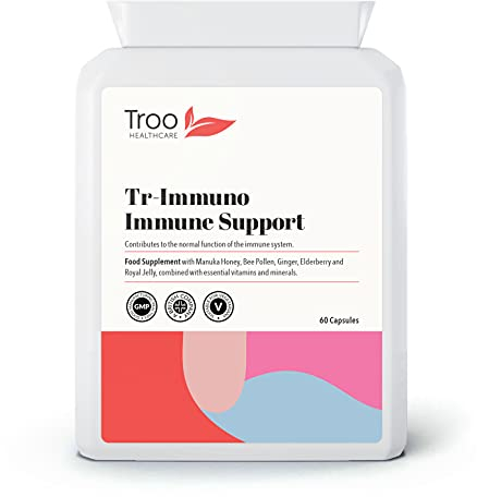 Troo Health Care Tr-Immuno Immune Support Supplement 60 Capsules - Essentia Immunity Vitamins Minerals & Botanicals - Vitamin C & D3 - Zinc - Manuka Honey - Bee Pollen - Royal Jelly - Elderberry
