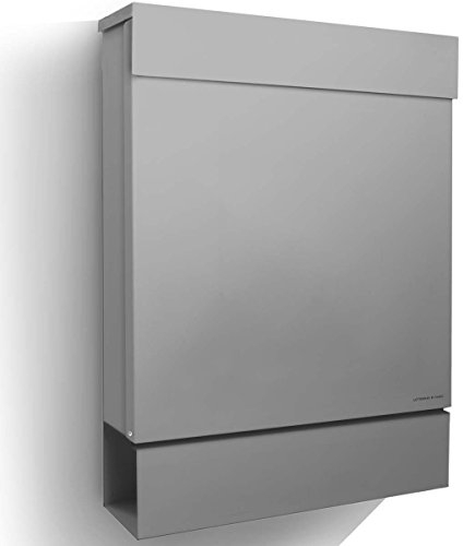 Letterman M Radius Design-Briefkasten mit Zeitungsfach Silber, moderner Postkasten mit Zeitungsrolle und Einwurf Oben