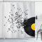 ABAKUHAUS Musik Duschvorhang, Fliegen-Anmerkungen Album-Tanz, Stoffliches Gewebe Badezimmerdekorationsset mit Haken, 175 x 200 cm, Gelb Schwarz Elfenbein
