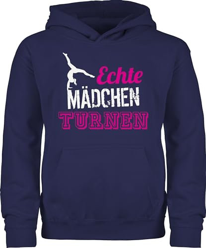 Kinder Hoodie Jungen - Sport Kleidung - Echte Mädchen turnen I Geschenk Turnerin - 152 (12/13 Jahre) - Navy Blau - turn-pulli hoody 25. geburtstag turn pullover turnpulli turner pulli richtige