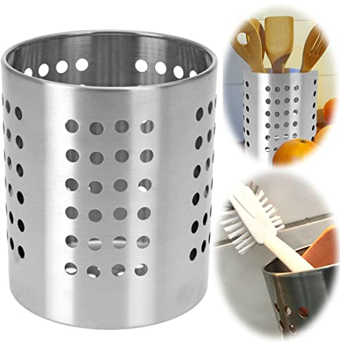 LS-LebenStil Edelstahl Besteckhalter - Utensilo 13cm Silber - Küchenutensilienhalter Abtropfkorb Besteckständer Küche Utensilienhalter Besteckkorb Organizer Abtropfgestell Spülbecken Besteckhalter