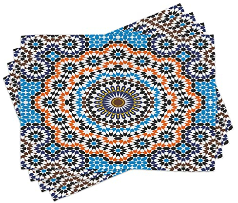 ABAKUHAUS Jahrgang Platzmatten, Mediterraner Keramikfliesen Muster, Waschbare Stoff Esszimmer Küche Tischdekorations Digitaldruck, Blau Orange