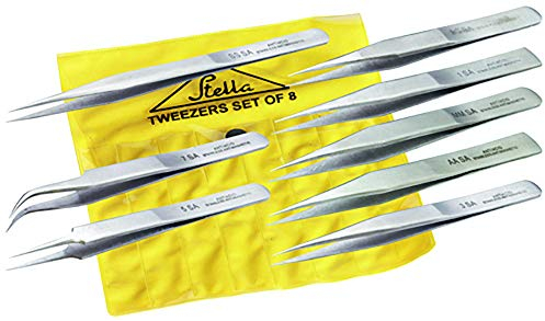 Standard-Kornzangen-/Pinzettensatz von Selva – 8-teilig – Edelstahl – In praktischer Tuchtasche – Für UHRMACHER geeignet – C339055