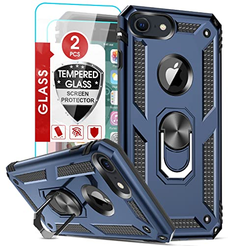 LeYi - Carcasa para iPhone SE3 2022/8/7/SE 2020/6/6S con 2 Vidrio Templado, Soporte Militar Anti-caída Reforzado, antigolpes, TPU Flexible y PC rígido, protección Azul