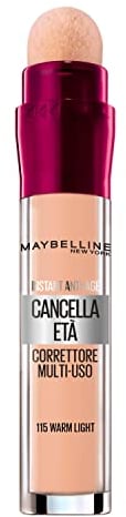 Maybelline New York Correttore Liquido Il Cancella Età, con Bacche di Goji e Haloxyl, Copre Occhiaie e Piccole Rughe, 115 Warm Light, 6,8 ml