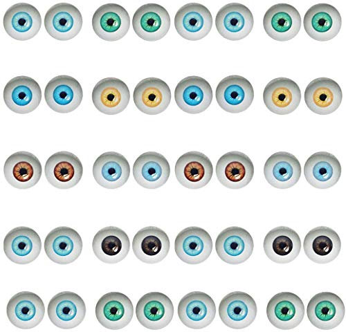 Julie Wang 40 pcs Round 20mm Glass Eyes Mixed Light Color Pupils Flat Back Time Gem Cabochons Glue On Eyeballs for Dolls Making DIY Art Craft Jewellery Accessories in Pairs