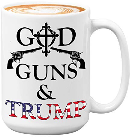 Bubble Hugs Tasse à café Donald Trump God Guns Trump – Élection politique américaine 2024 – Parti démocratique de la Maison Blanche Républicain présidentiel 425,2 g Blanc