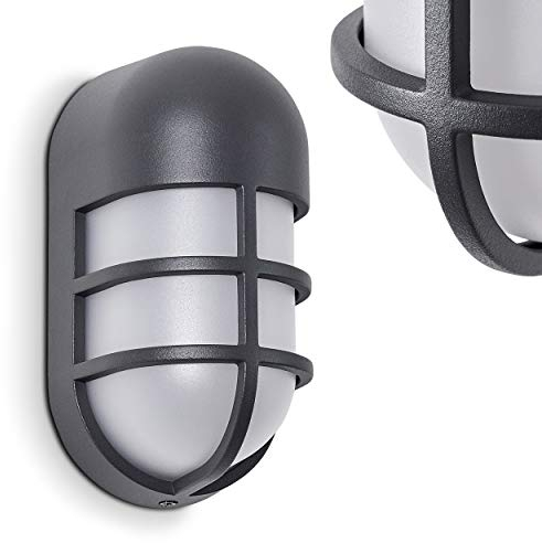HOFSTEIN LED Außenwandleuchte Kyrenia, Wandlampe aus Aluguss/Kunststoff in Anthrazit/Weiß, 15 Watt, 700 Lumen, Lichtfarbe 3000 Kelvin, Wandleuchte in Gitter-Optik für Terrasse/Hof/Haustür, IP44