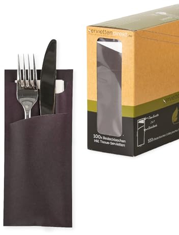 PRIME GUEST Bestecktasche Prime Fit 85x190mm, Bestecktaschen mit Serviette in Weiß Serviettenhalter, ideal für Gastronomie und Feiern 100 Stück (Braun)