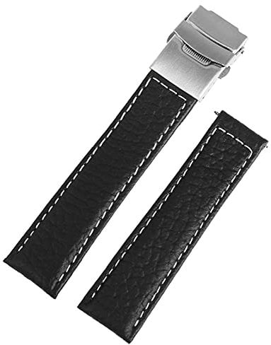 LEONARDO VERRELLI-Uhrenarmband Ersatz Echt Leder Breite 18-22 mm Faltschließe (Stegbreite: 22 mm, schwarz weiß)