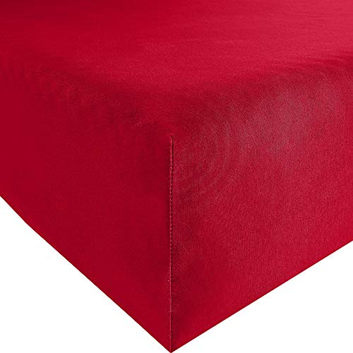 REDBEST Spannbettlaken Denver Elasthan-Jersey-Stretch rot Größe 140x200 cm - 160x200 cm - besonders weich und anschmiegsam, bügelfrei, mit Rundumgummi