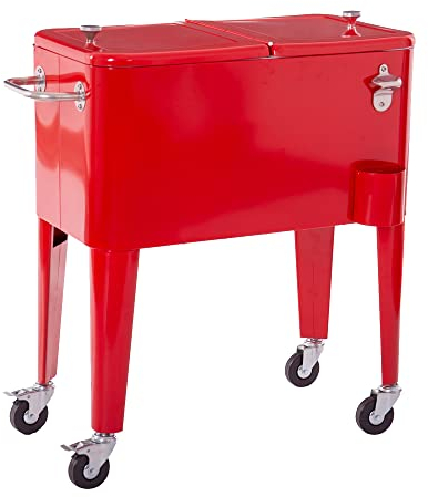LOLAhome Nevera Porta Hielo para Barbacoa de Acero de 56 litros (Rojo)